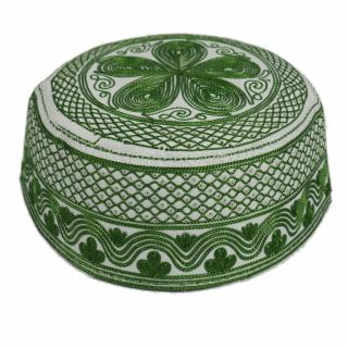 Krymka czapka męska orientalna etno biała haftowana zielona (54, 55cm)