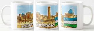 Kubek ceramiczny Bukhara Uzbekistan z flagą
