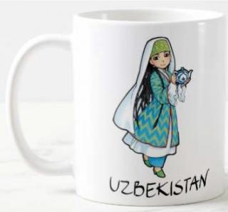 Kubek ceramiczny Uzbekistan - Uzbeczka w tradycyjnym stroju