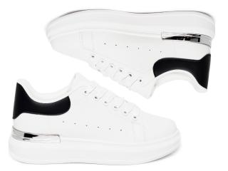 BUTY SPORTOWE DAMSKIE ADIDASY BIAŁE/CZARNE Z BLASZKĄ