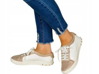 Buty sportowe damskie BIAŁE/CHAMPAGNE /F-2771/