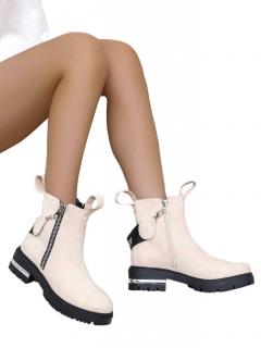 BUTY ZIMOWE DAMSKIE BOTKI  PÓŁBUTY BEŻOWE