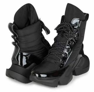 Buty Zimowe Śniegowce Botki Workery Damskie Czarne