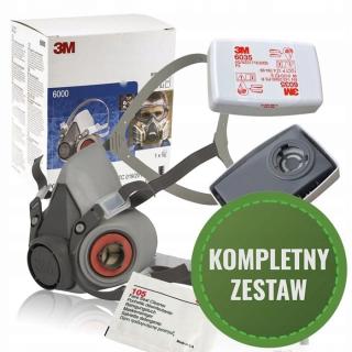 Maska Półmaska 3M 6200 (r.M)| 6300 (r.L) Lakiernicza Gazowa Przeciwpyłowa Kompletny Zestaw Gotowy do Użytku + Naklejka Gratis