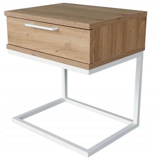 Stolik nocny "ASTON" dąb artisan, biała podstawa C + uchwyt