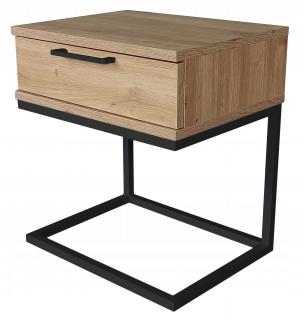Stolik nocny "ASTON" dąb artisan, czarna podstawa C + uchwyt