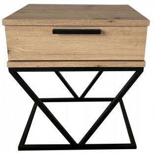 Stolik nocny "ASTON" dąb artisan, czarna podstawa V