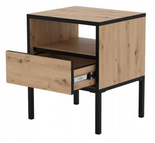 Stolik nocny "ERYNE" dąb artisan, czarne nóżki metalowe