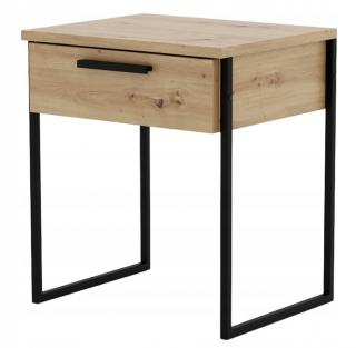 Stolik nocny "FOX" dąb artisan, czarne nóżki U
