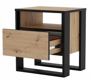 Stolik nocny "VERA" dąb artisan, czarne nóżki U
