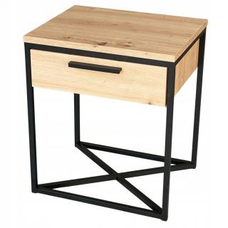 Stolik szafka nocna loft dąb artisan-czarny metal