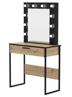 Toaletka "FORESTO" z lustrem "MILA" dąb artisan, 80cm, czarne U