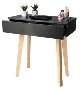 Toaletka / konsola "LENA" czarna mat 75cm, bukowe nóżki