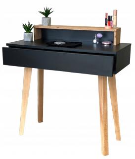 Toaletka / konsola "LENA PLUS" czarna+ dąb artisan 90cm, bukowe lakierowane nóżki