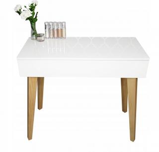 Toaletka / konsola "VOGA" biała połysk 90cm, bukowe nóżki