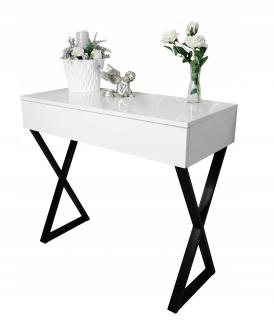 Toaletka / konsola "VOGA" biała połysk 90cm, czarny X