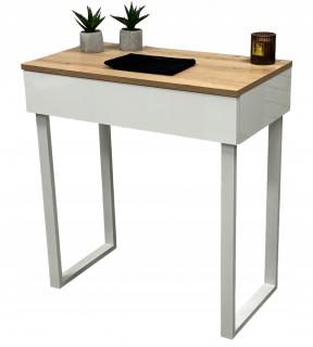 Toaletka / konsola "VOGA" biała połysk + dąb artisan 75cm, białe U