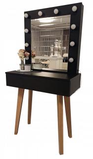Toaletka z lustrem  "LENA BLACK "mat, 75cm, bukowe nóżki