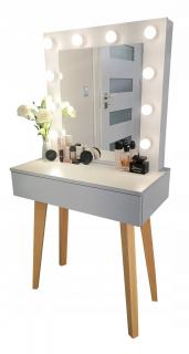 Toaletka z lustrem "LENA WHITE "mat, 75cm, bukowe nóżki