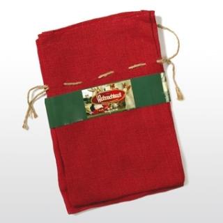 Jutowy woreczek na prezenty, W:18 x S:10 cm, czerwony w zestawie po 2 sztuki
