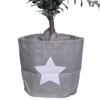 Osłona jutowa na doniczki szara "Gwiazda biała" W:35 x Ś:38 cm