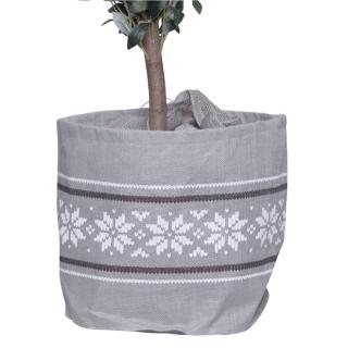 Osłona jutowa na doniczki szara "Wzór norweski biały" W:35 x Ś:38 cm