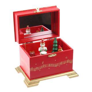 Pozytywka - czerwona skrzynia z bałwankiem W:12 cm