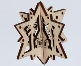 Zawieszka 3-D Gwiazda -Kościół, Wys.6 x  6 cm