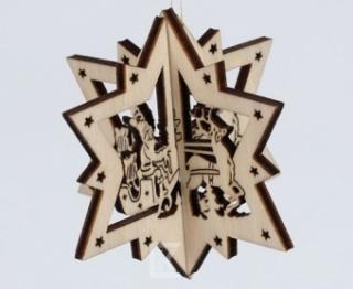 Zawieszka 3-D Gwiazda -Mikołaj na saniach, Wys.6 x  6 cm