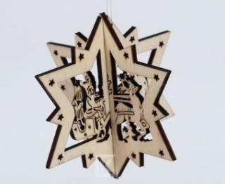 Zawieszka 3-D Gwiazda -Mikołaj na saniach-, Wys. 8 x  8 cm