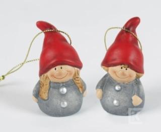 Zawieszka ceramiczna Krasnoludek kolor czerwono/szary 6,4 cm