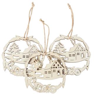 Zawieszka drewniana -Chatka w lesie, 8 cm