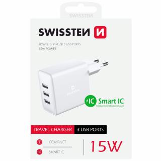 SWISSTEN adapter sieciowy 3x USB, 15W, SMART IC - biały