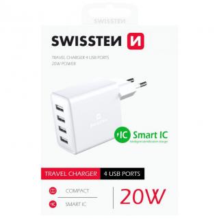 SWISSTEN adapter sieciowy 4x USB, 20W, SMART IC - biały