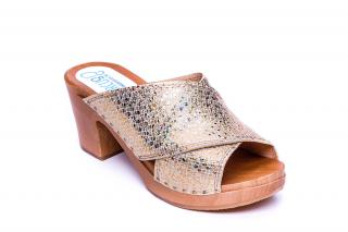 Drewniaki korek 7.5cm skóra złote