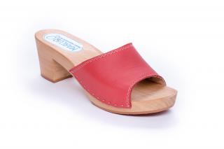 klapki drewniaczki skóra, wys obcasa 7.5 cm