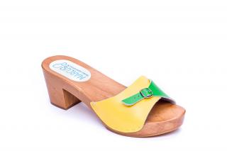 Klapki na koreczku 7.5cm żółto/zielone