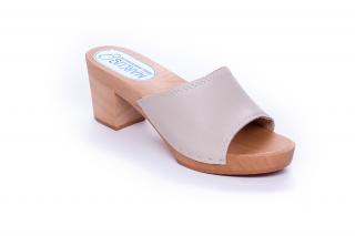 klapki na koreczku skóra beż, wys obcasa 7.5 cm