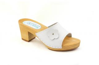Klapki na koreczku z kwiatkiem-dowolny kolor, wys obcasa 7.5 cm