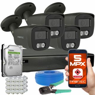 CYFROWY MONITORING 4 KAMERY GRAFITOWE TUBOWE IP 5MPX POE ZEWNĘTRZNE PODGLĄD ONLINE 2 TB