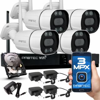 DOBRY BEZPRZEWODOWY ZESTAW DO MONITRINGU IP WIFI 4 KAMERY DYSK REJESTRATOR APLIKACJA