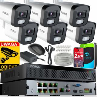 FORCE Zestaw monitoringu 6x Kamera IP 4MPx 2K DYSK 1TB REJESTRATOR POE