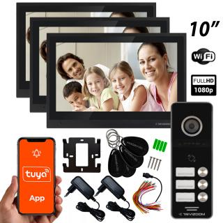 TRZYRODZINNY TRÓJABONENTOWY ZESTAW WIDEODOMOFONOWY REVIZOOM 3 MONITORY 10" RM-T402HD I NATYNKOWA STACJA BRAMOWA RC-431HD-C
