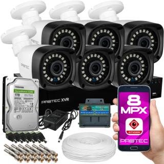Zestaw 6 kamer do monitoringu 4K 8Mpx, IR 20m, dysk 1 TB PR-XVR-06T8P