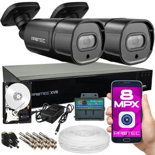 Zestaw do monitoringu 2 kamery 4K 8 Mpx, IR 30m, dysk 1TB, kolor grafitowy PR-XVR-02T8BL