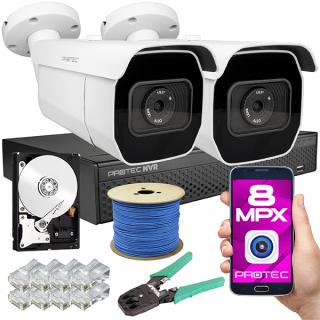Zestaw do monitoringu cyfrowego IP - 2 kamery 8 Mpx 4K, IR 40m, dysk 1TB PR-NVR-02T28POE