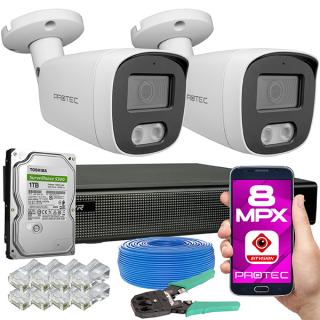 Zestaw monitoring cyfrowy IP 2 kamery 4K, IR 30m, dysk 1TB PR-NVR-02T8POE