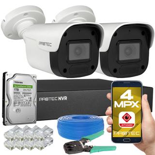 Zestaw monitoringu IP 2 kamery 4Mpx z mikrofonem, IR 25m, dysk PRNVR02T4EPOE