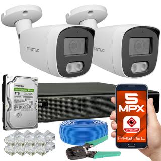 Zestaw monitoringu IP 2 kamery 5Mpx, IR 30m, dysk PR-NVR-02T5POE