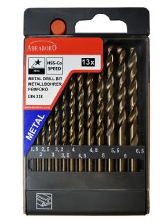 ZESTAW WIERTEŁ DO METALU HSS-Co SPEED  1,5-6,5 co 0,5mm +3,2+4,8mm  ABRABORO 13 sztuk
